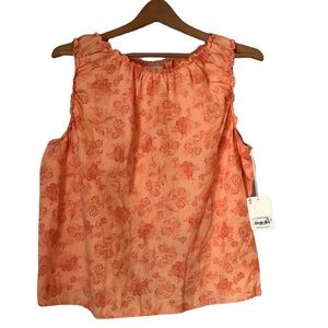NWT ANA Shirt SZ XL Sleeveless Scoop Neck Cut Out In Back Orange Floral